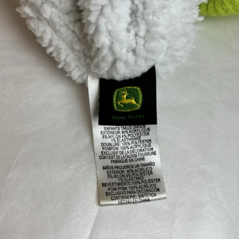 John Deere Beanie‎ Hat Toddler Tractor Patch Green Stripe Pom-Pom Fleece Lined